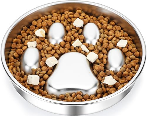 PETTOM Gamelle Chien Anti Glouton Acier Inoxydable, Gamelle Anti Glouton Chien, Gamelles d'alimentation Lente pour Chiens, Favorise Une Alimentation Saine et Une Digestion Lente