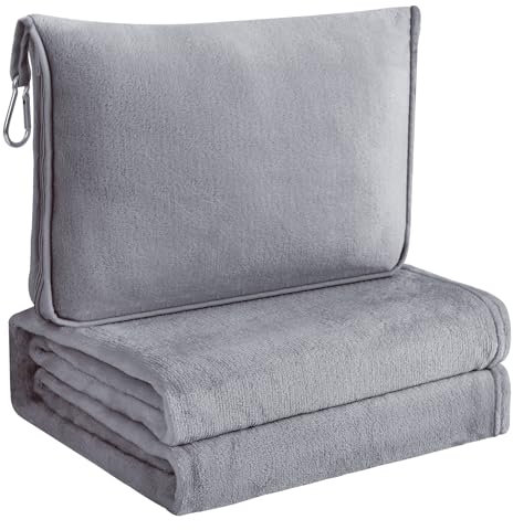Couverture de Voyage Douce et Chaude pour Avion et Voiture, Oreiller Portable pour Adultes et Enfants avec Étui, Couverture pour Train, Camp et Voyage