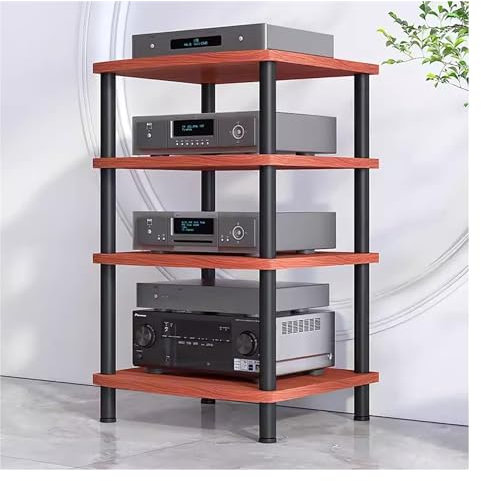 2/3/4-stufiges HiFi-Audio-Rack-Regal aus Metall und Holz, AV-Komponenten-Medienständer, Stereoschrank für Verstärker/Plattenspieler/Stereo-Receiver, Organizer für Audio-Video-Geräte (braun,