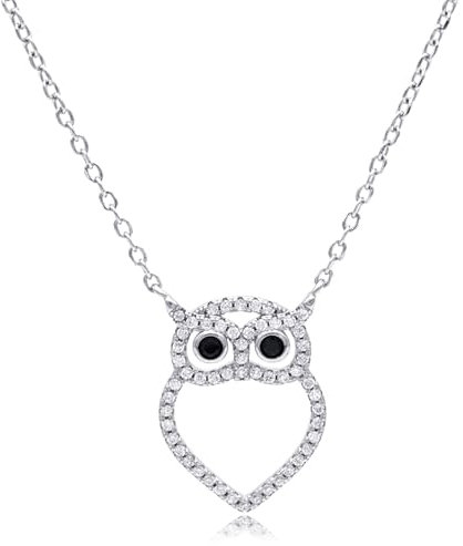 Evensee Halskette Damen Silber 925, Rhodium Plattiert Eulen Herz Anhänger, 925 Sterling Silber Chain, Mode Schmuck Collier, Geschenk für Frauen