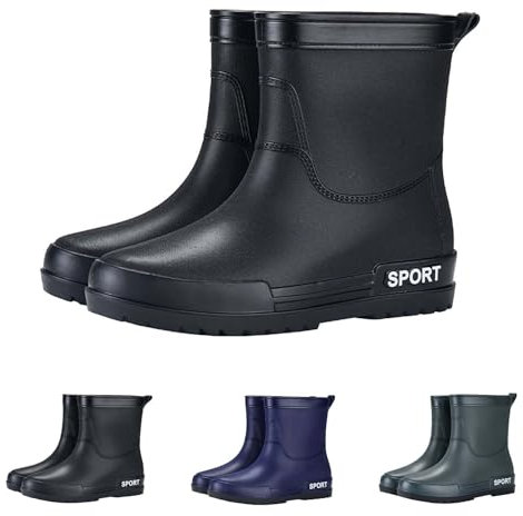 Stivali da pioggia da uomo a metà polpaccio, in gomma, impermeabili, da giardino, da donna, senza lacci, per pioggia, neve, fattoria, attività all'aperto, per passeggiate con cani, giardinaggio, Nero