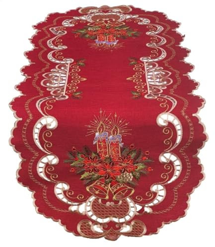 Generisch Rote Eleganz zu Weihnachten Tischläufer Tischband Deckchen dunkelrot weiß umramdet Bestickt mit Kerzen (ca. 45x110 cm)