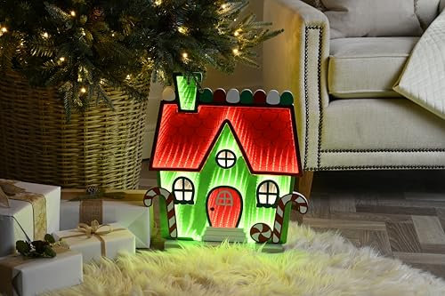 Festive Productions Christmas Infinity Mirror Effect 3D Candy Cane House LED Light - 45cm - Indoor Lights - Christmas Decoration For Home - Festive Christmas Lights