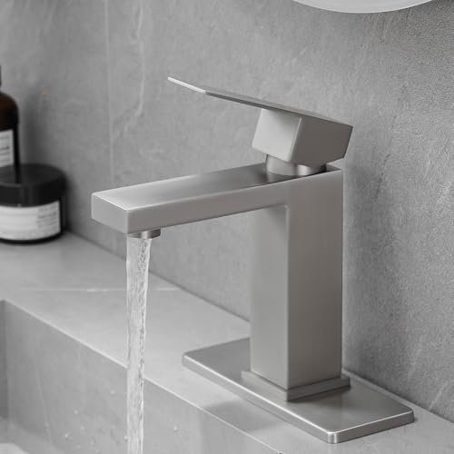 AIMADI Wasserhahn für Badezimmer Badezimmerarmatur Einhebelarmatur Waschtischarmatur Hochwertige Edelstahl 304 Mischbatterie Waschbecken Armatur Gebürsteter Nickel