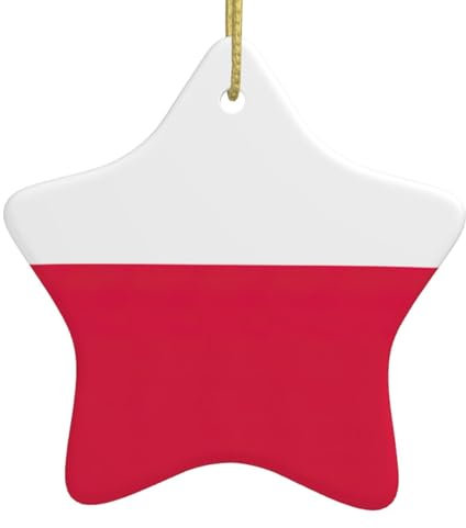 Polish Flag Christmas Star Shaped Ceramic Ornament, Xmas Tree Hanging Decorations, Home Keepsake Gift