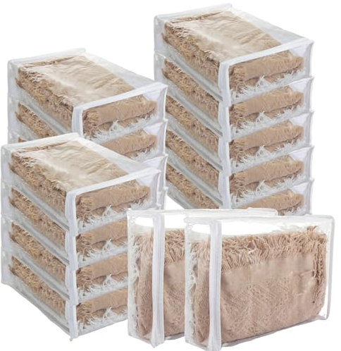 LOLYSIC 20Pcs Clear Vinyl Zippered Storage Bags, Plastic Storage Bags for Clothes Sweater Organiser Bags with Zipper for Comforter Bed Sheets Pillows Blankets, 38 x 28 x 8 cm
