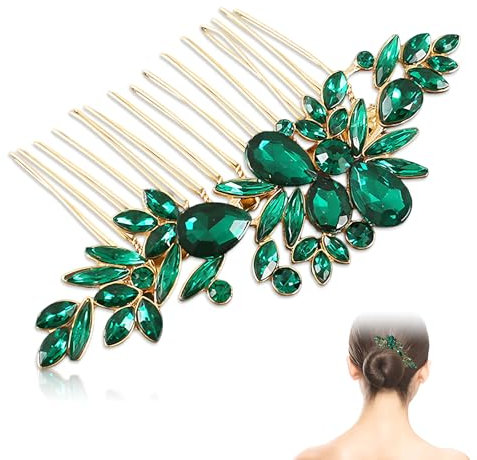 Brautschmuck, grüner Kristall-Haarkamm, Hochzeits-Strass-Haarkamm, modische Haarspange, Zubehör, Vintage-Haarteile für sie, Party, Abschlussball, Kopfschmuck für Braut, Brautjungfer, Mädchen