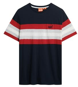 Superdry Herren Essentials Stripe T-Shirt Finster Marineblau Gestreift Auf Der Brust M