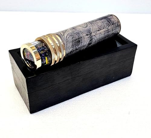 Antikes schwarzes Flüssigkeitsrad Kaleidoskop Vintage Maritim Optisches Messing Sammlerstück Nautisches Geschenk Holzbox