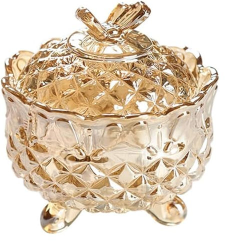 CvbGNJm Azucarero,Azucarero,Tarro de almacenamiento de cristal con tapa, Decoración de mesa,Tarro de joyería, Tazón de caramelo for Navidad, Boda, San Valentín(Amber)