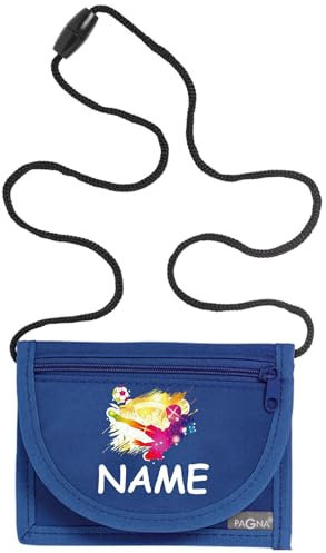 Kiwistar - Brustbeutel blau - Fußball - 13 x 10 cm Geldbeutel zum umhängen - Geldbörse für Jungen & Mädchen mit Namen individuell personalisiert