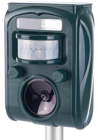 Livoni Cat Repellent for Gardens, Ultrasonic Fox Repeller Solar Battery Operated Animal Cat Deterrents Scarer for Gardens, Waterproof Outdoor with Ground