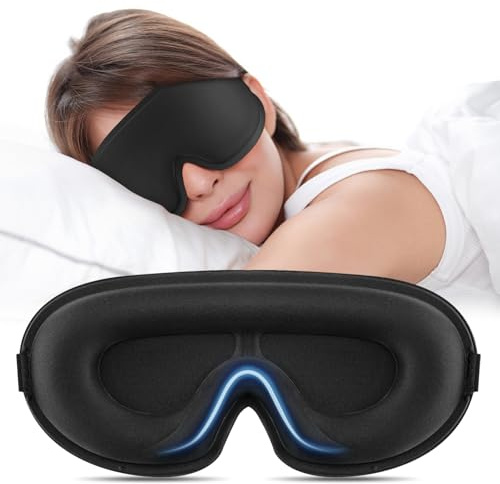 Blackout Sleep Mask for Women Men Zero Eye Pressure Eye Mask, Lycra Fabric 3D Ergonomic Design Eye Movement and Eyelash Friendly, Ultra Comfortable Blindfold for Sleeping (Black)