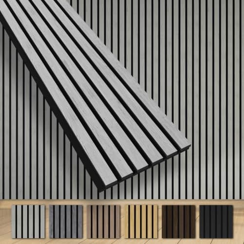 HEXIM Akustikpaneele 10 Stück 280x30cm Holz Grande - XXL Wandpaneele Platten Lamellen Holzpaneele Echtholzfurnier 21mm Filz Schalldämmung MDF Grau (8,41m² Grey Oak)