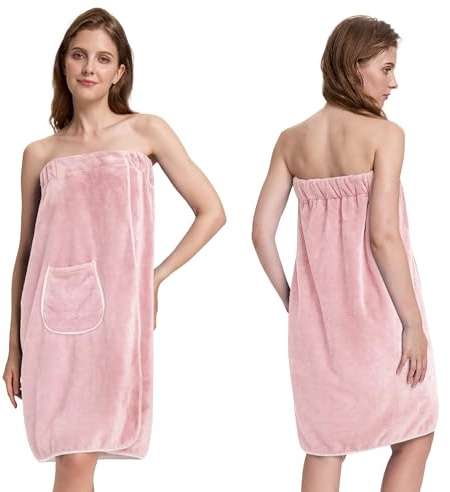 PJGGZ Towel Wrap for Women, Three Adjust Clasps Closure Bath Wraps After Shower Spa Sauna Bathrobe(Available in Plus Size)(Light Pink, S/M