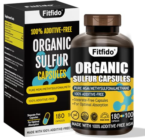 Fitfido MSM Capsules 1000mg – 99.9% Pure Organic Sulfur for Joint Comfort, Hair, Skin & Nails, Stearate-Free, No Fillers, Third-Party Tested, Non-GMO, Gluten Free (180 Capsules)