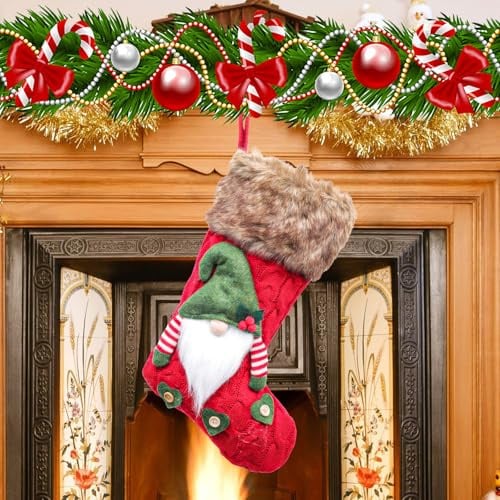 Szhhrxi Nikolausstrumpf, 40CM Weihnachtsstrumpf, Nikolaus Socken zum Befüllen & Aufhängen, Gestrickte Weihnachtssocken Deko, Weihnachtsdekoration für Kamin, Weihnachtsbaum, Wand, Treppe (Rot)