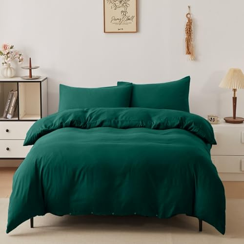 Victoria & Carter King Duvet Cover Set with 2 Matching Pillowcases – Soft Microfibre Bedding for King Bed – Lightweight, Easy Care Duvet Cover with Button Closure (Emerald Green)
