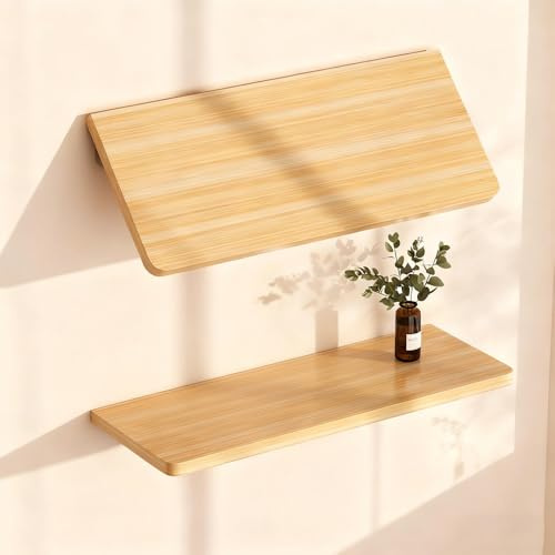 GSKFXJ Wandmontage Klappbar Küchentisch Holz Wandklapptisch Platzsparender Faltbare Wandtisch Schwimmend Klappschreibtisch, Easy Installation(Natural Wood,40x30cm/15.7x12in)