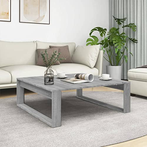 Mandloder Couchtisch Grau Sonoma 100x100x35 cm, Moderner Holztisch für Wohnzimmer, Quadratischer Beistelltisch aus Holzwerkstoff, Stilvoller Kaffeetisch