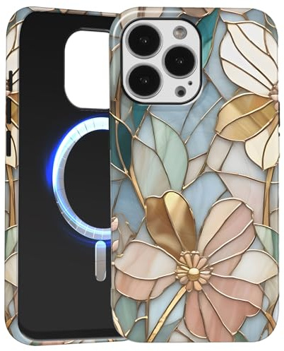Saqmkil für iPhone 15 Pro Magnetisch Hülle für Magsafe, Aesthetic Blumen Mode Muster Motiv Design Silikon Handyhülle Süßes Mädchen Frauen Stoßfest Schutzhülle für iPhone 15 Pro 6,1'' Case, Grün