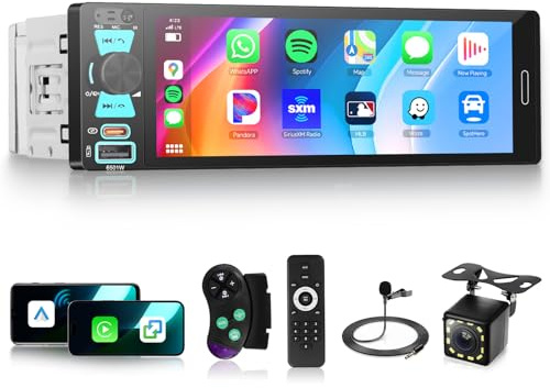 Hodozzy Single Din Car Stereo With Wireless Carplay Android Auto, 6.5 Inch Touch Screen Car Radio With Bluetooth, AM FM RDS Car Multimedia MP5 Radio, Mirror Link, Type-C/USB/AUX SWC EQ, Backup Camera