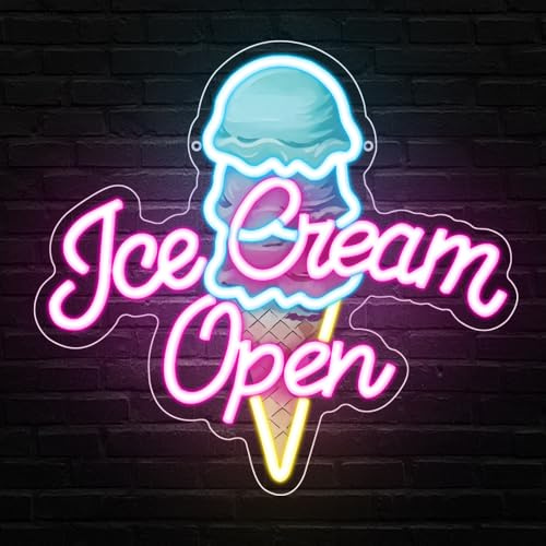 Open Neon Schild,Ice Cream Neon Schriftzug Sign,Dimmbares LED Eiscreme Eiswaffeln Geschäftsschild für Eisdiele, Café, Bar Shop, Wanddekoration für Party,Geschenk für Eis Liebhaber Geburtstag