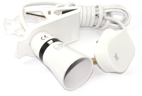 kenable Clip On Lamp Light Extension Lead BC B22 Bayonet Fitting 60W Max 2m Cable White
