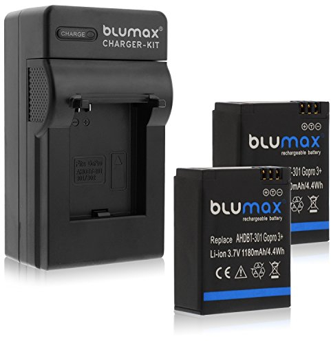 Blumax Batterie 1180 mAh pour GoPro Hero 3 Plus 3 +/3 noir, argent, blanc – AHDBT-201, AHDBT-301, AHDBT-302, AHBBP-301 , ACARC-001, AWALC-001