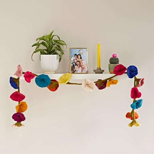Paper High Handcrafted Felt Flower Garland | 160cm Long with 20 Flowers | Hand Felted Hanging Decoration | Garden Garlands and Bunting Alternative | Mantelpiece Display (Multicoloured)