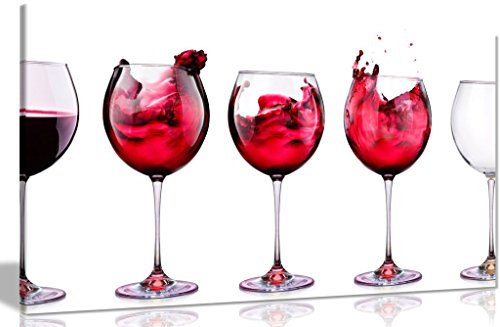 Red White Wine Glasses Kitchen Canvas Wall Art Picture Print (30x20in)