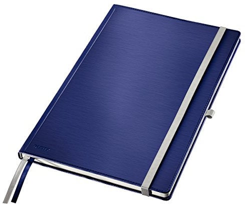 Leitz Notizbuch A4 liniert, 160 Seiten, 80 Blatt, Hardcover mit hochwertigem Bezug, 100 g/m² Papier, Gummizugverschluss, Textilbänder, Stiftelasche, Mit Tasche, Style Serie, Titan Blau, 44750069