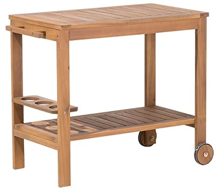 Beliani Carrello da Giardino con Ruote in Legno di Acacia con Supporto per Bottiglie