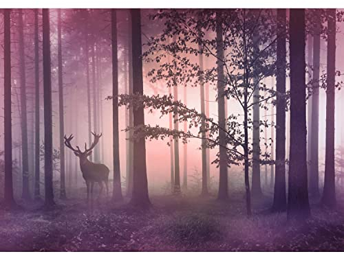 Runa Art Fototapete Wald Hirsch Nebel 352 x 250 cm Vlies Tapeten XXL Moderne Wandtapete Wohnzimmer Schlafzimmer Rosa Violett 9338011b