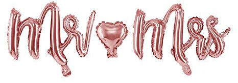 PartyDeco Folienballon Mrs&Mr Aufschrift in Roségold -Dekoration für Valentinstag Verlobung Hochzeit- Hel Luftballon Größe ca. 62,5 x 31,5 cm Ballon-Girlande
