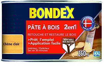 BONDEX - Pate à bois - Rebouche et Restaure le Bois - Sec en 30 min - 250g - Chêne clair