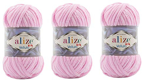 Alize Velluto Babydecke, 100 % Micropolyester, 3 Knäuel, 225 Meter, 3 x 100 g, wie Himalaya-Delfin-Baby-Garn, Gewicht: Super Bulky 6 (31 Baby Pink)