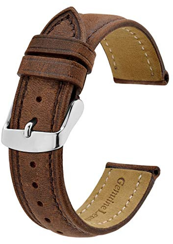 BISONSTRAP Watch Strap 20mm, Vintage Leather Replacement Watch Band, Brown
