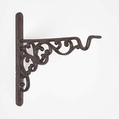 HOMESCAPES Small Cast Iron Hanging Basket Hook 20 cm Long Wall Mounted Plant Hanger for Indoor and Outdoor Decoration