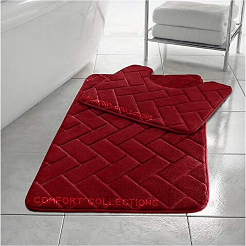 Comfort Collections Memory Foam Bath Mat Set Pedestal Toilet Mat Bathroom Rug 2 Piece Soft Absorbent Non Slip Block Red Bath Mat (50CM X 80 CM) & Pedestal Mat (50CM X 40 CM) Approximate