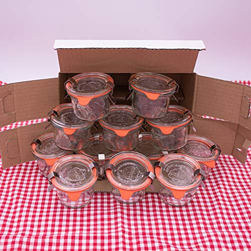 Flaschenbauer kleines Sturzglas 80ml verwendbar als Mini Eimachglas, Marmeladenglas, Vorratsglas, Konservenglas 12 Stück Inklusive Etikett - Made in Germany
