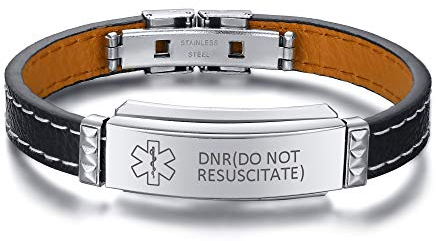 DNR(DO NOT RESUSCITATE) Armband Vorgravierte Medizinische ID Notfall Identifikation Armbänder PU Leder Edelstahl Armbänder für Männer Junge