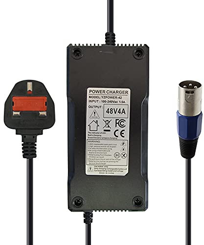 aunstarwei 48V 4A Battery Charger for Electric Bike Mobility Scooter Charger 54.6V Lithium Battery Charger UK Plug Power Cable