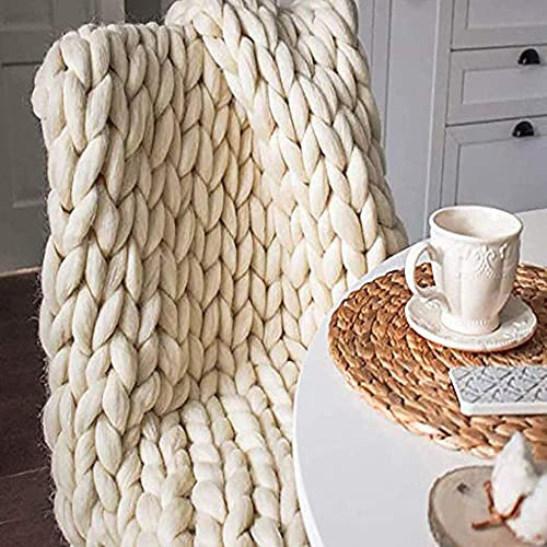 Jankr Grobstrick Decke Grobe Strickdecke Handgefertigt Riese Merino Wolle Garn Arm Stricken werfen Sofa Uberwurfdecke Decke Zuhause Deko Geschenk Ivory White 150x150cm