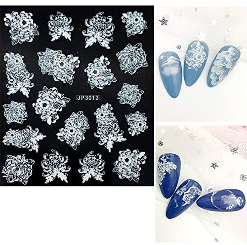 2PCS 5D Nail Art Stickers Gentle Flowers Leaf Geometric Lace White Nail Decals Gel Sliders Decorations Manicure-JP3012