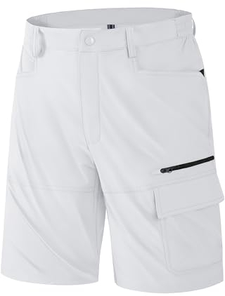 KEFITEVD Cargo Shorts for Men Lightweight Outdoor Waterproof Hiking Shorts Quick Dry with Pockets Summer Short,White,34