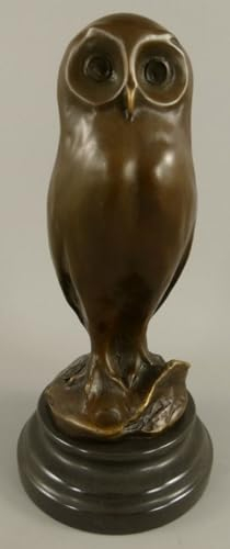 Casa Padrino Bronze Skulptur Eule Bronzefarben/Schwarz 12 x 12 x H. 26 cm - Bronzefigur - Dekofigur - Schreibtisch Deko Accessoires
