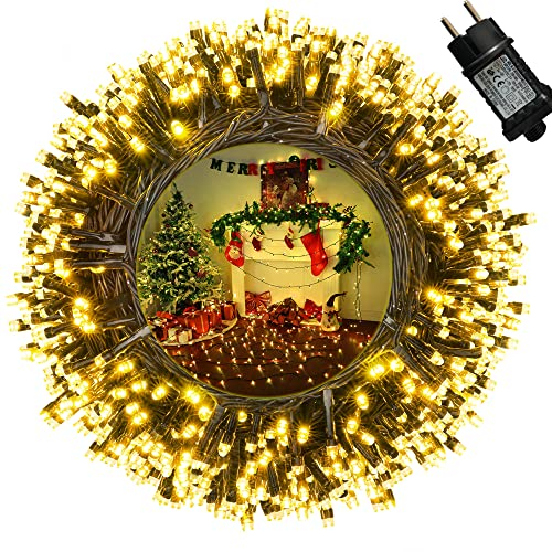 Moxled Lichterkette Weihnachtsbaum - 35M 350 LED Warmweiß Lichterkette Außen Strom mit Timer Speicherfunktion, Grünes Kabel, Wasserdicht 8 Modi Weihnachtsbeleuchtung für Garten Weihnachten Deko