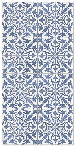 Panorama Tapis Vinyle du Sol Cuisine Salle de Bain - Différentes Tailles - (Carreaux Ciments Géométrique Bleu 60x110 cm)