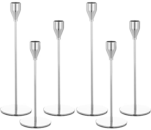 Set of 6 Silver Candlestick Holders for Taper Candles,Gold Candle Holder Fits 3/4 inch Thick Taper Candles,Candlestick Holders for Wedding, Party Table Decor, Home Decor, Candlelight Dinner